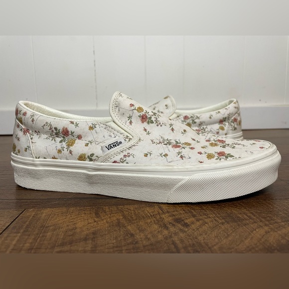 Vans Women Size 9 Men 7.5 Classic Slip On Floral Marshmallow Canvas Shoes EUC - Picture 2 of 8